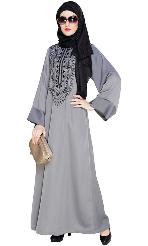 Floral Embellished Grey Dubai Style Abaya