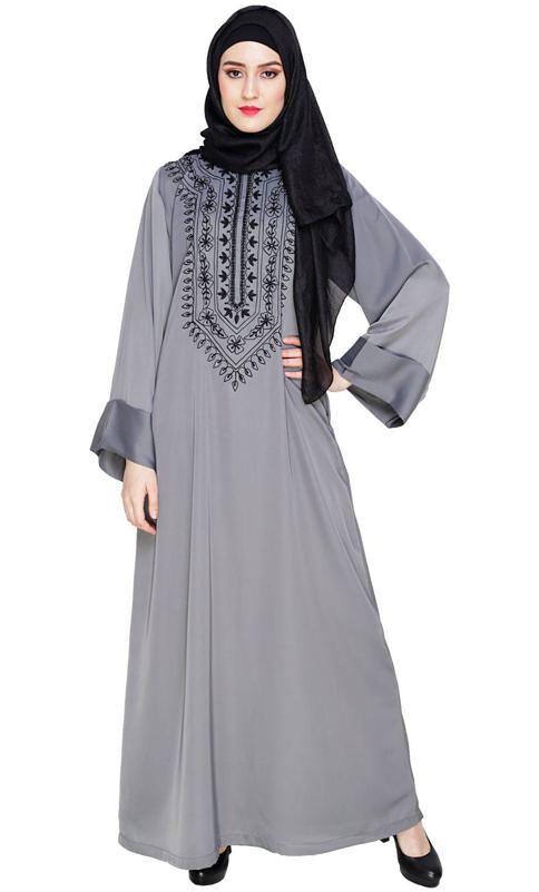 Floral Embellished Grey Dubai Style Abaya