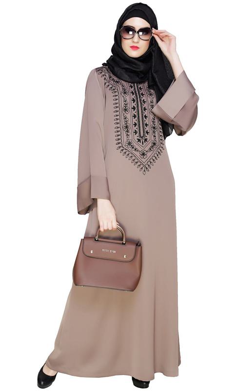 Floral Embellished Umber Brown Dubai Style Abaya (Made-To-Order)