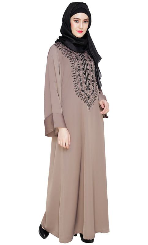 Floral Embellished Umber Brown Dubai Style Abaya (Made-To-Order)
