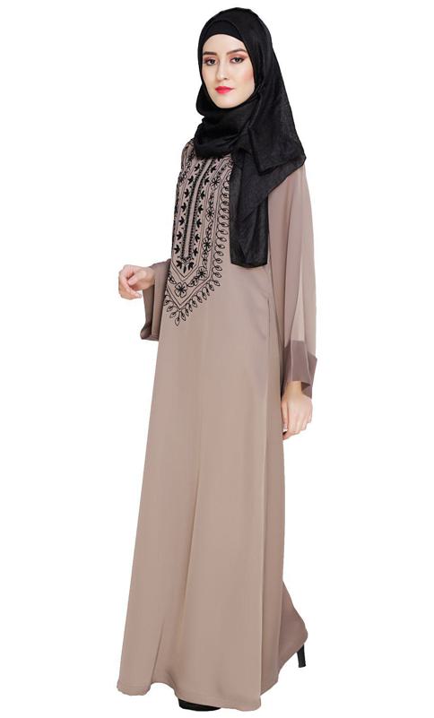 Floral Embellished Umber Brown Dubai Style Abaya (Made-To-Order)
