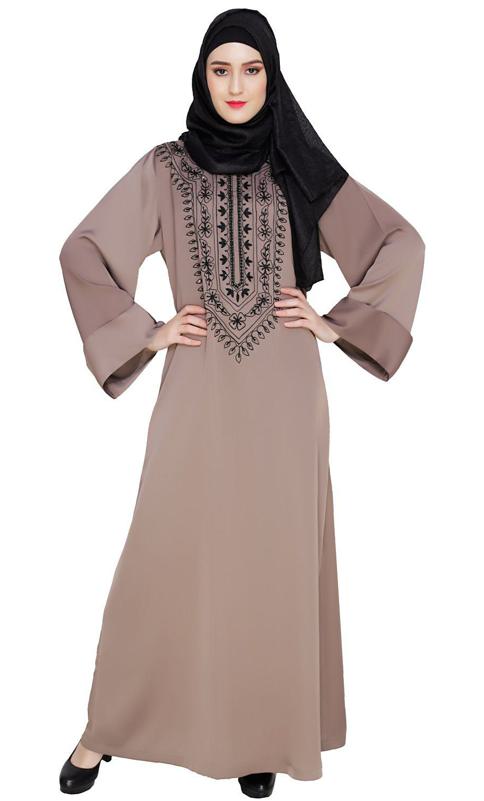 Floral Embellished Umber Brown Dubai Style Abaya (Made-To-Order)
