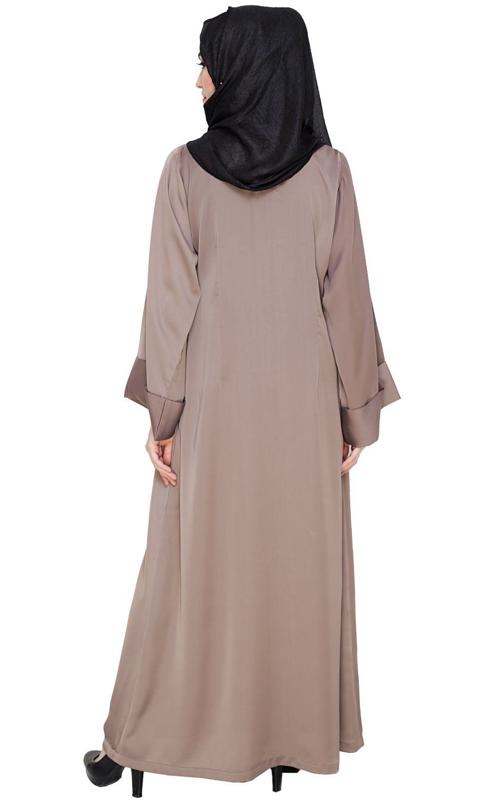 Floral Embellished Umber Brown Dubai Style Abaya (Made-To-Order)