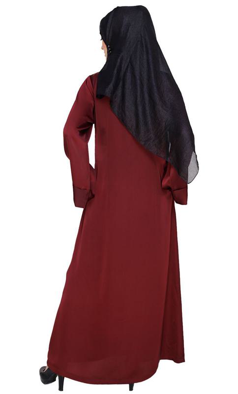 Floral Embellished Wine Dubai Style Abaya (Made-To-Order)