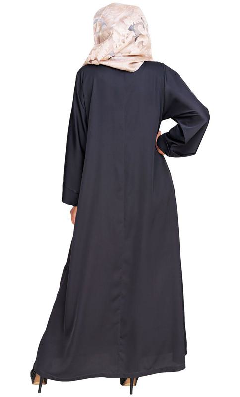 Floral Pendant Dubai Style Grey Abaya (Made-To-Order)