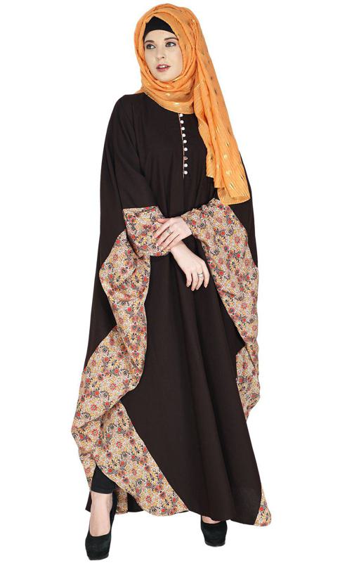 Floret Printed Dark Brown Kaftan