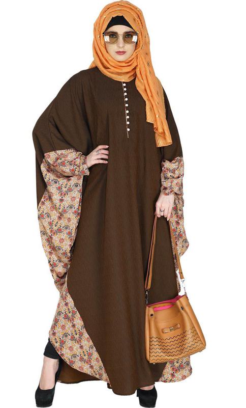 Floret Printed Mustard Brown Kaftan (Made-To-Order)