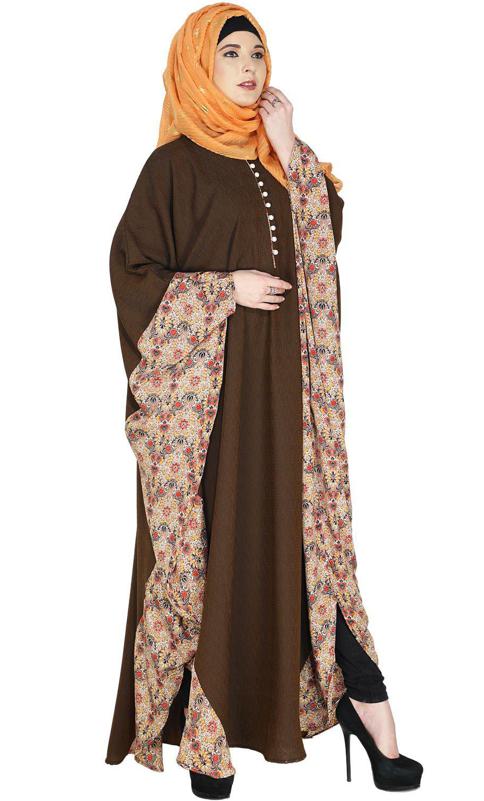 Floret Printed Mustard Brown Kaftan (Made-To-Order)