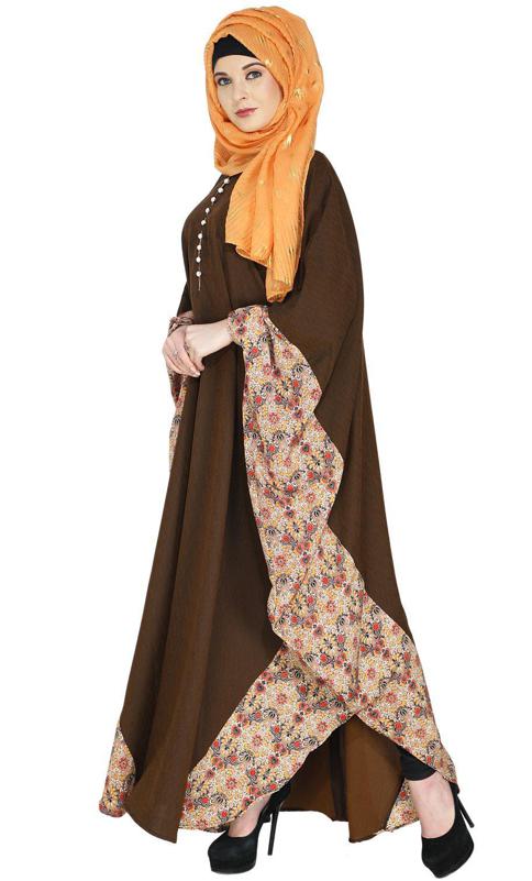 Floret Printed Mustard Brown Kaftan (Made-To-Order)