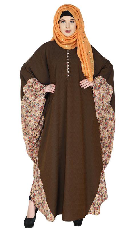 Floret Printed Mustard Brown Kaftan (Made-To-Order)