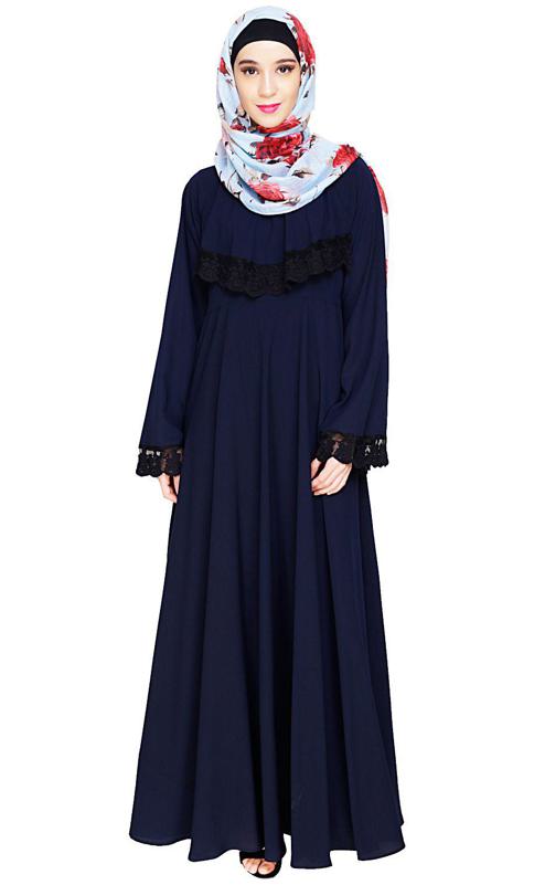 Flouncy Laced Blue Abaya (Made-To-Order)