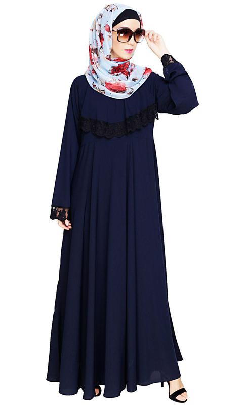 Flouncy Laced Blue Abaya (Made-To-Order)