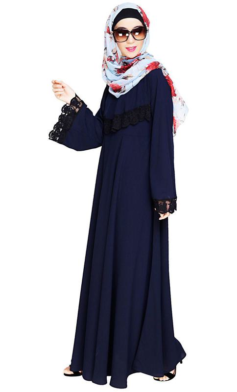 Flouncy Laced Blue Abaya (Made-To-Order)