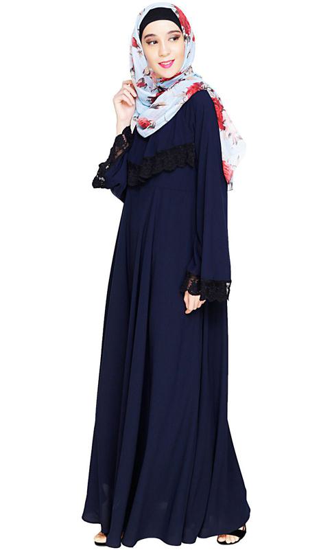 Flouncy Laced Blue Abaya (Made-To-Order)