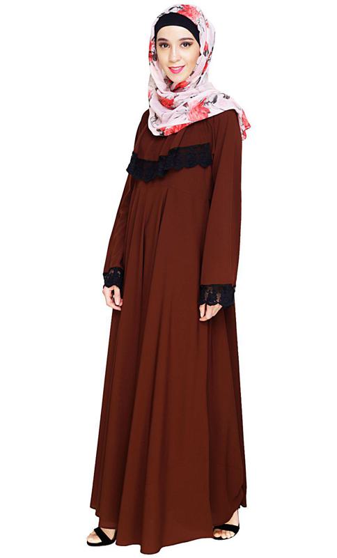 Flouncy Laced Brown Abaya