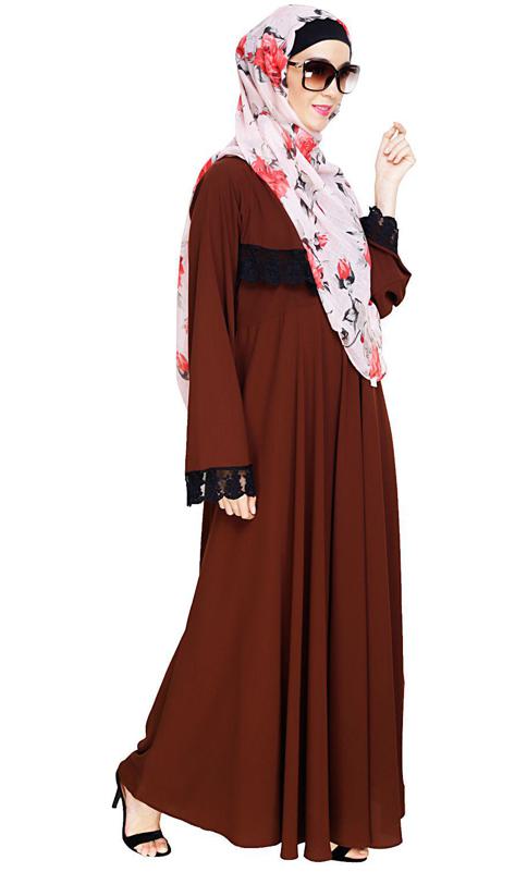 Flouncy Laced Brown Abaya