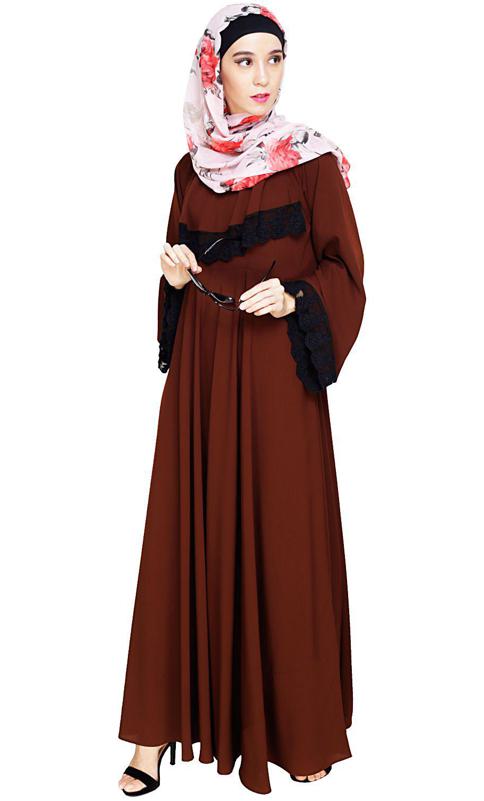 Flouncy Laced Brown Abaya