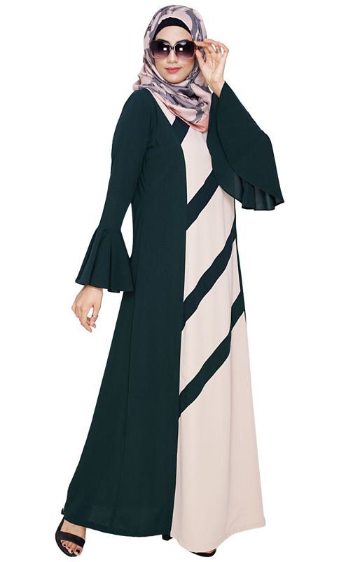 Flouncy Sleeve Bottle Green Dubai Style Abaya