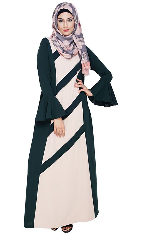 Flouncy Sleeve Bottle Green Dubai Style Abaya