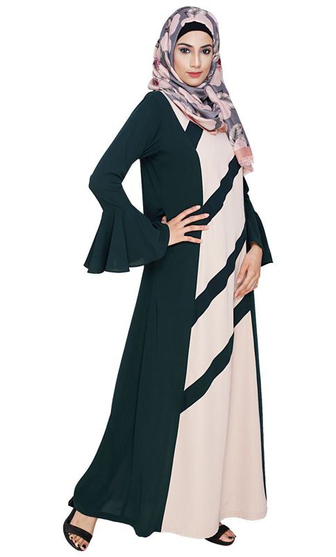 Flouncy Sleeve Bottle Green Dubai Style Abaya