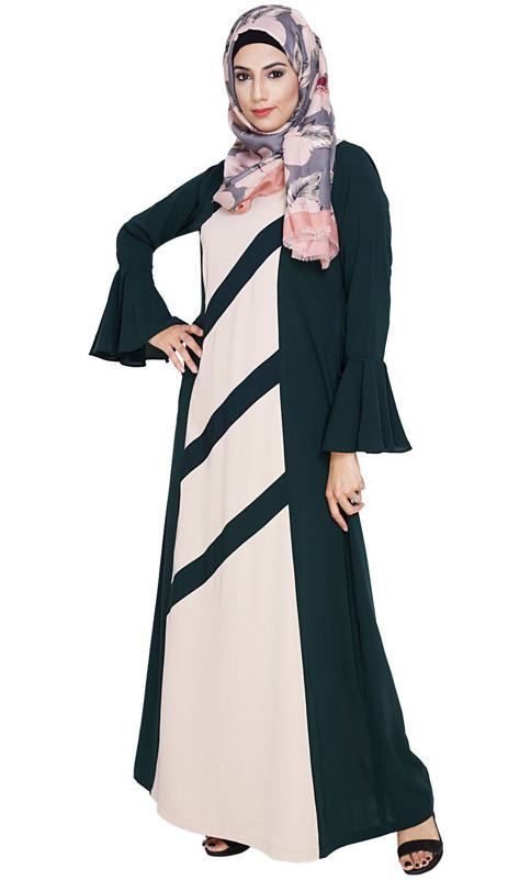 Flouncy Sleeve Bottle Green Dubai Style Abaya