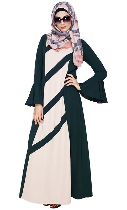 Flouncy Sleeve Bottle Green Dubai Style Abaya