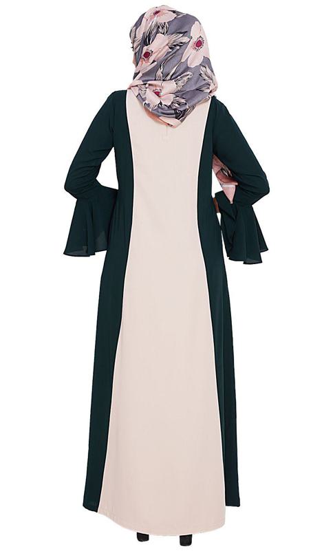 Flouncy Sleeve Bottle Green Dubai Style Abaya