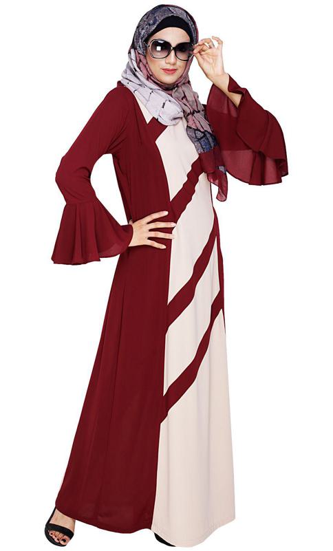 Flouncy Sleeve Wine Dubai Style Abaya