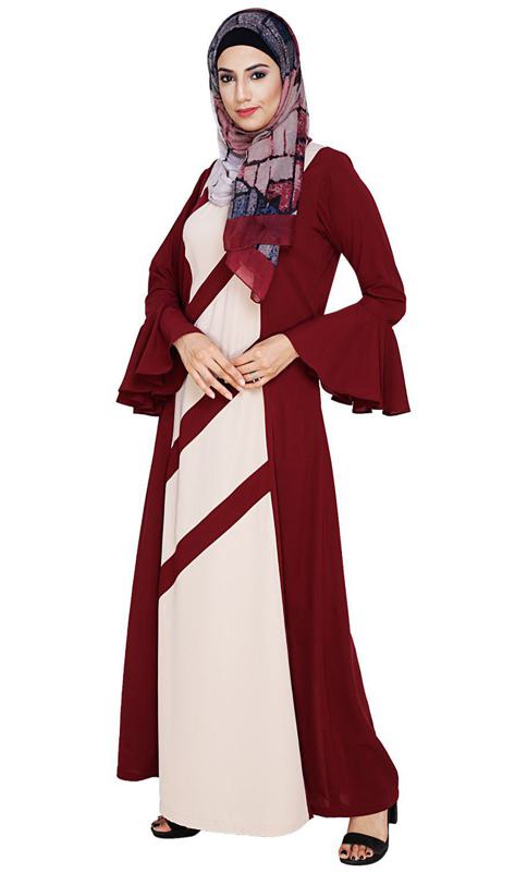 Flouncy Sleeve Wine Dubai Style Abaya