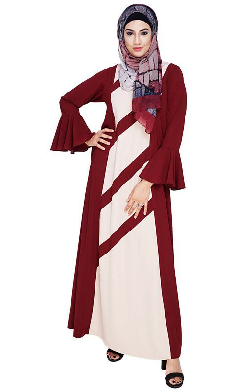 Flouncy Sleeve Wine Dubai Style Abaya