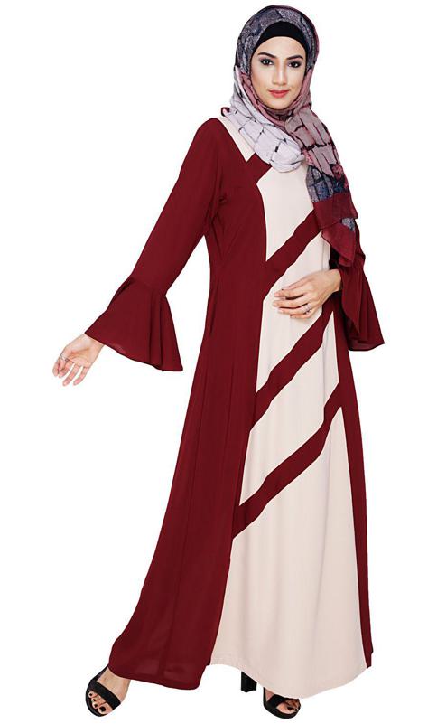Flouncy Sleeve Wine Dubai Style Abaya
