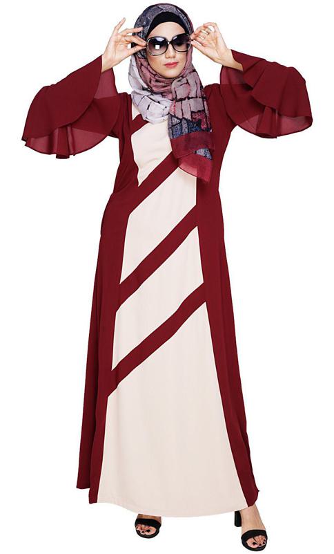 Flouncy Sleeve Wine Dubai Style Abaya
