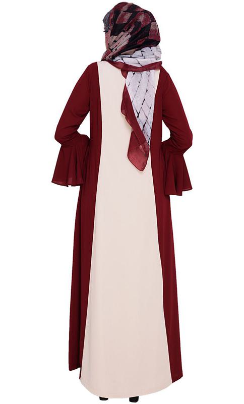 Flouncy Sleeve Wine Dubai Style Abaya