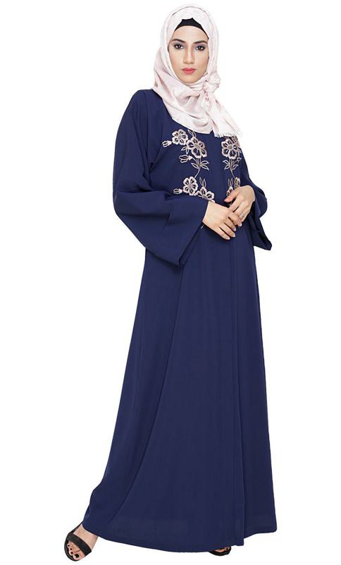 Floweret Embroidered Blue Dubai Style Abaya (Made-To-Order)