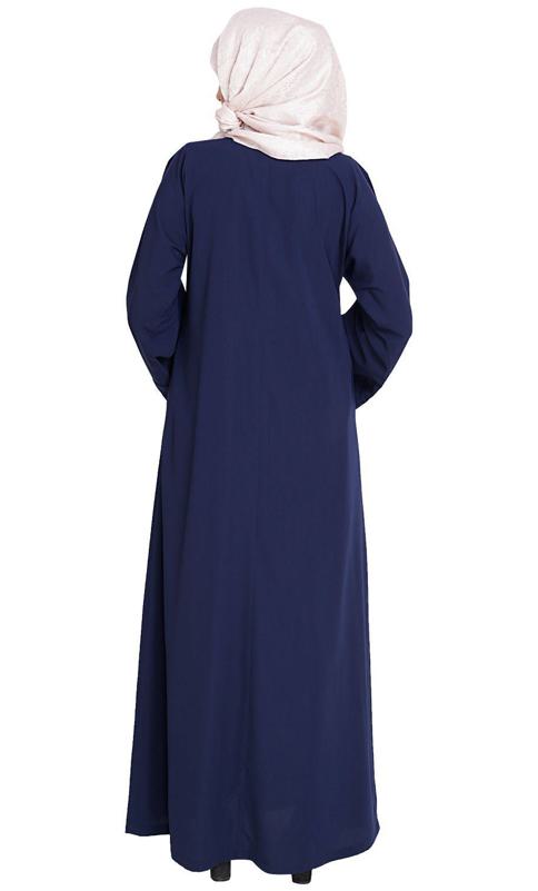 Floweret Embroidered Blue Dubai Style Abaya (Made-To-Order)