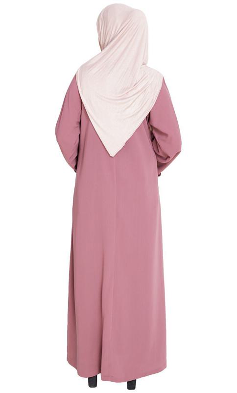 Floweret Embroidered Onion Pink Dubai Style Abaya