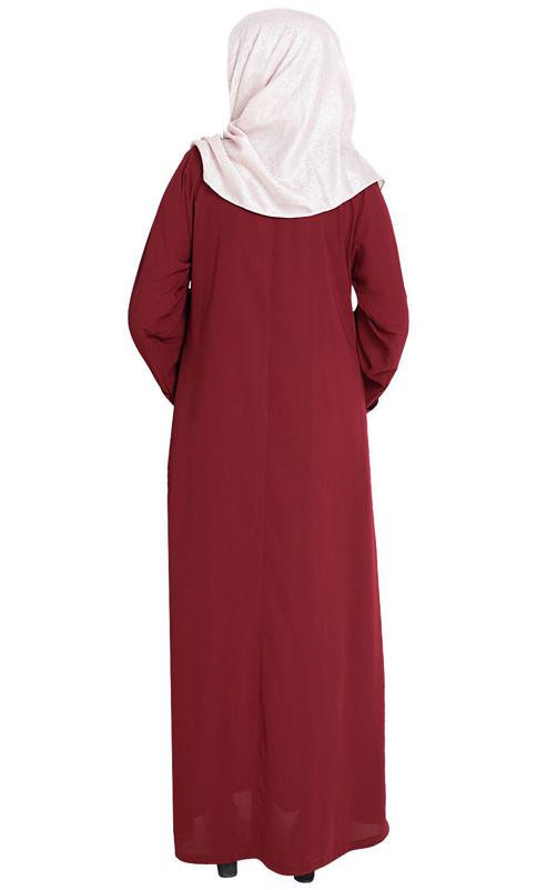 Floweret Embroidered Wine Dubai Style Abaya