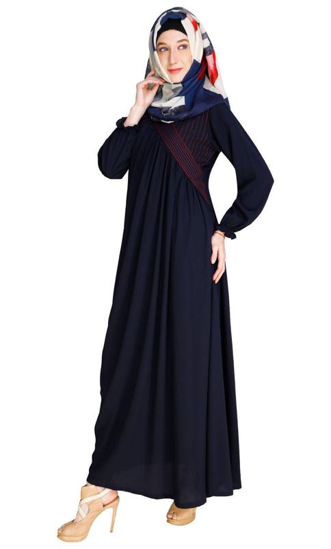 Gathered Blue Abaya (Made-To-Order)