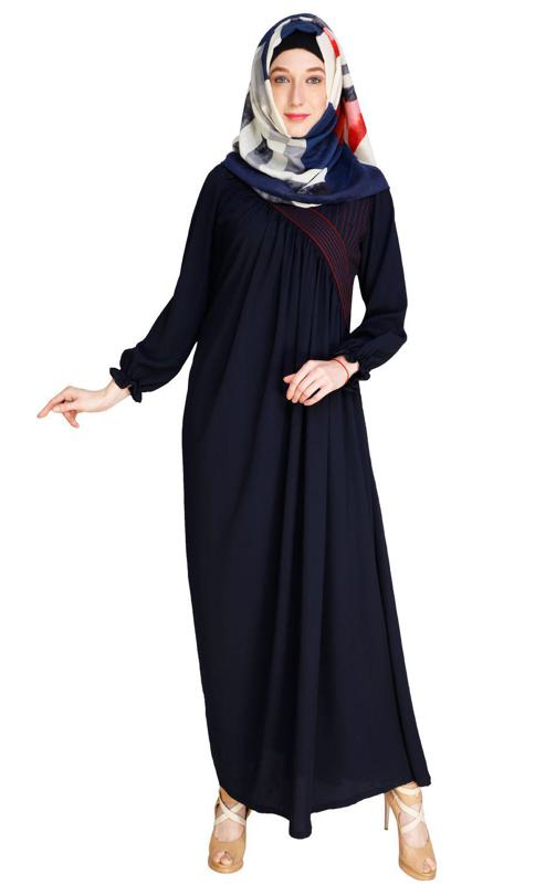 Gathered Blue Abaya (Made-To-Order)