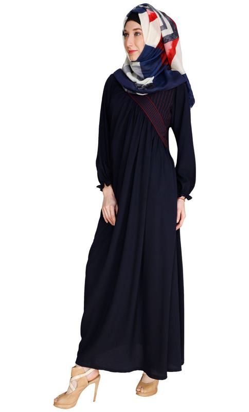 Gathered Blue Abaya (Made-To-Order)