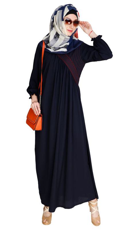 Gathered Blue Abaya (Made-To-Order)