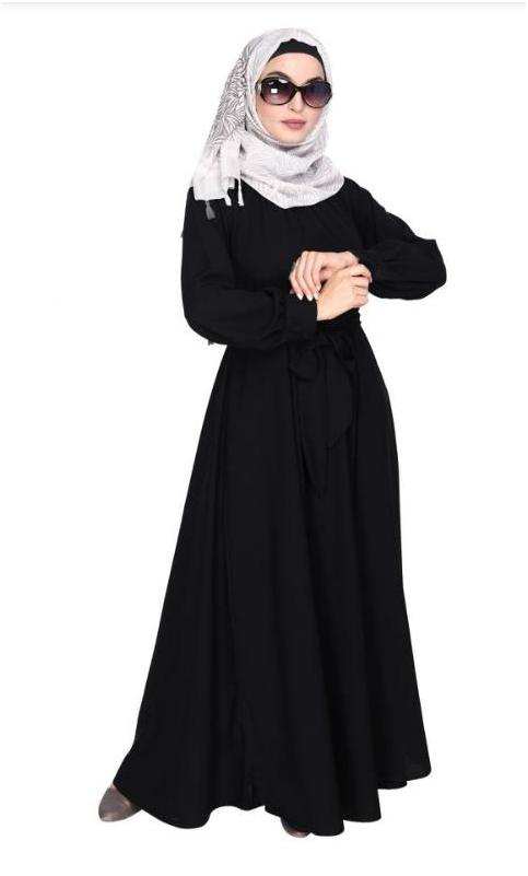 Gathered Neck Black Maxi Dress With Belt (Made-To-Order)