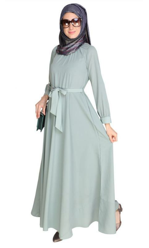 Gathered Neck Green Maxi Dress