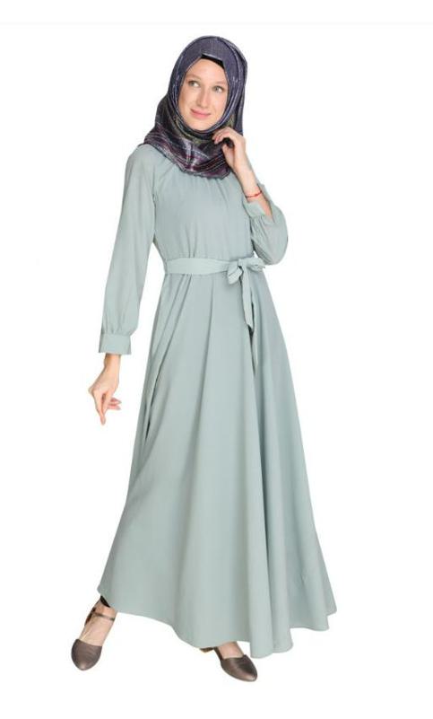 Gathered Neck Green Maxi Dress