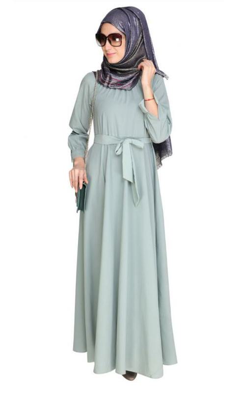 Gathered Neck Green Maxi Dress