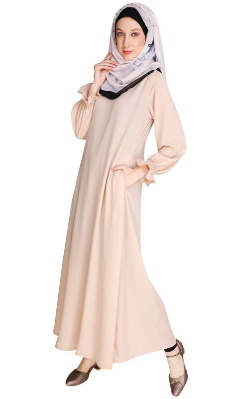 Gathered Sleeves Beige Abaya