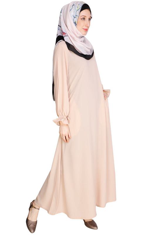 Gathered Sleeves Beige Abaya