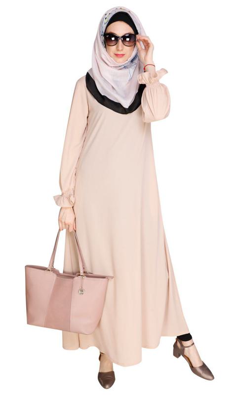 Gathered Sleeves Beige Abaya