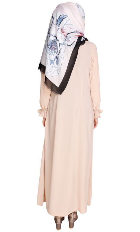 Gathered Sleeves Beige Abaya