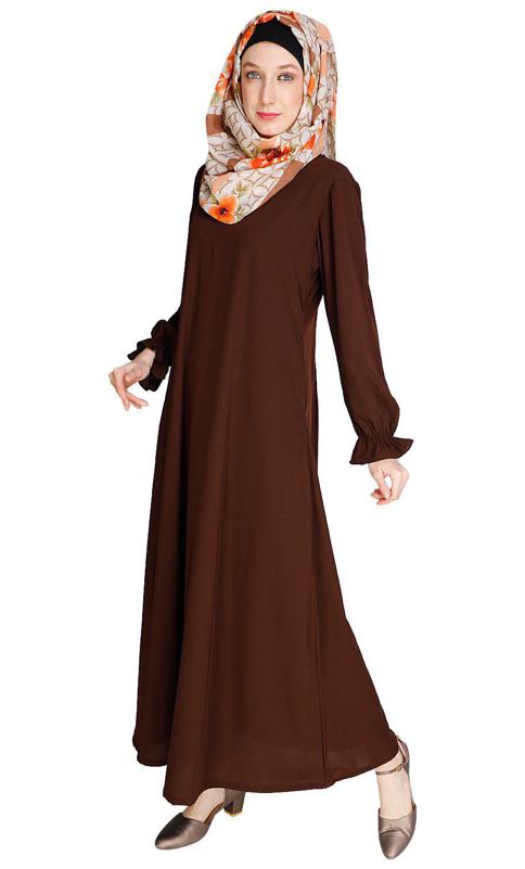 Gathered Sleeves Brown Abaya (Made-To-Order)